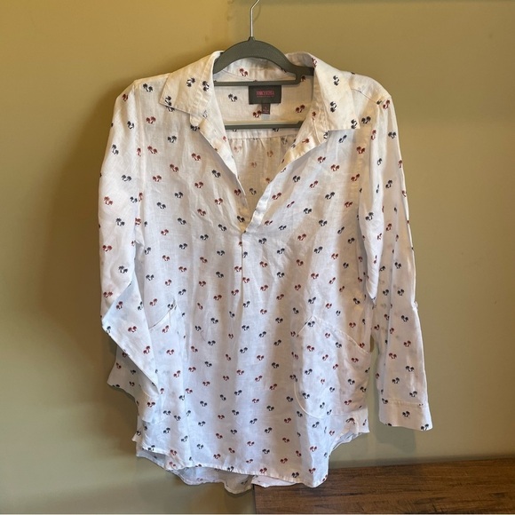 Forcynthia Beachwear 100% linen cover up - red, white, blue palm trees Large - Picture 1 of 5